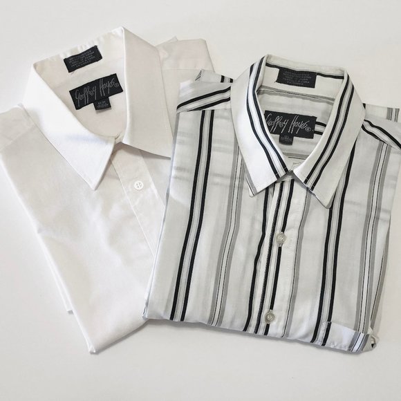 2 Geoffrey Hayes Short Sleeve Dress Shirts Sz 15.5 - Picture 1 of 7